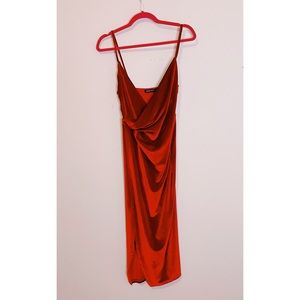 Double Crazy Red Velvet High Slit Mini Dress | A78